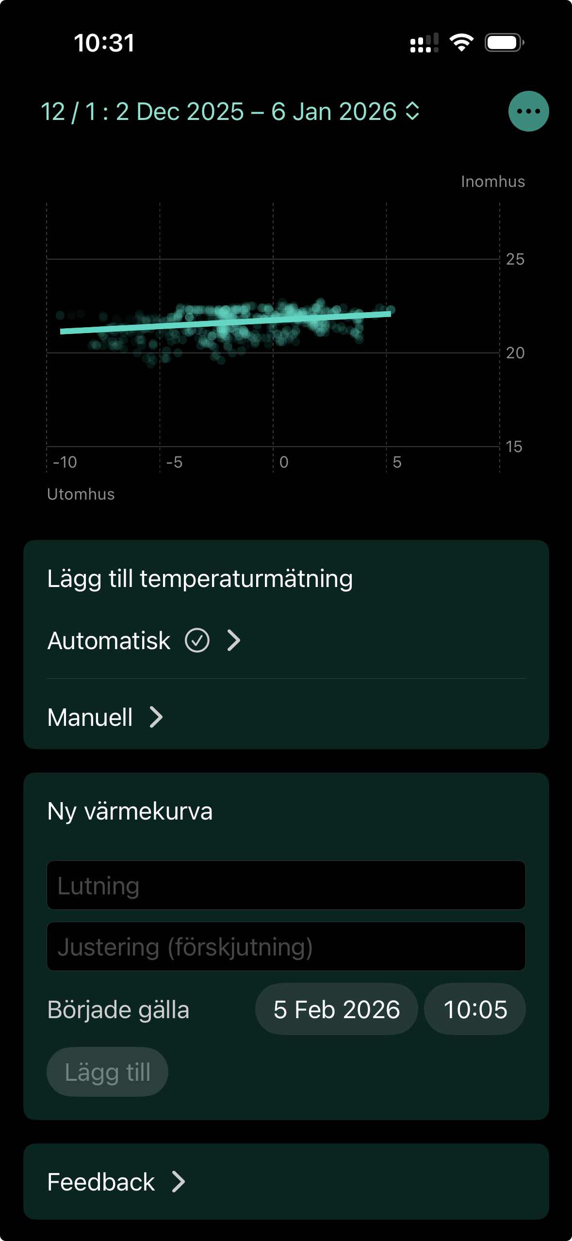Värmekurva-appen visar temperaturdata