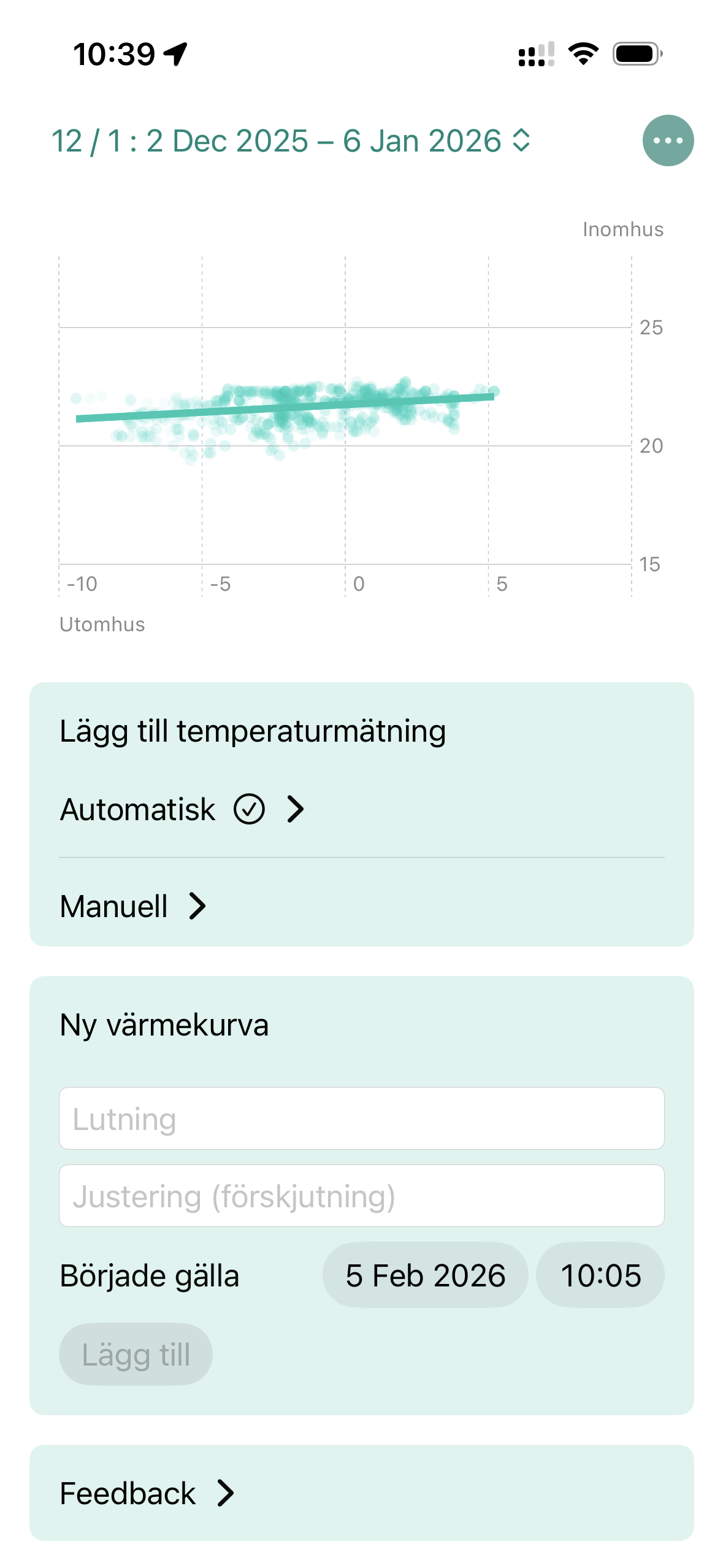 Värmekurva-appen visar temperaturdata